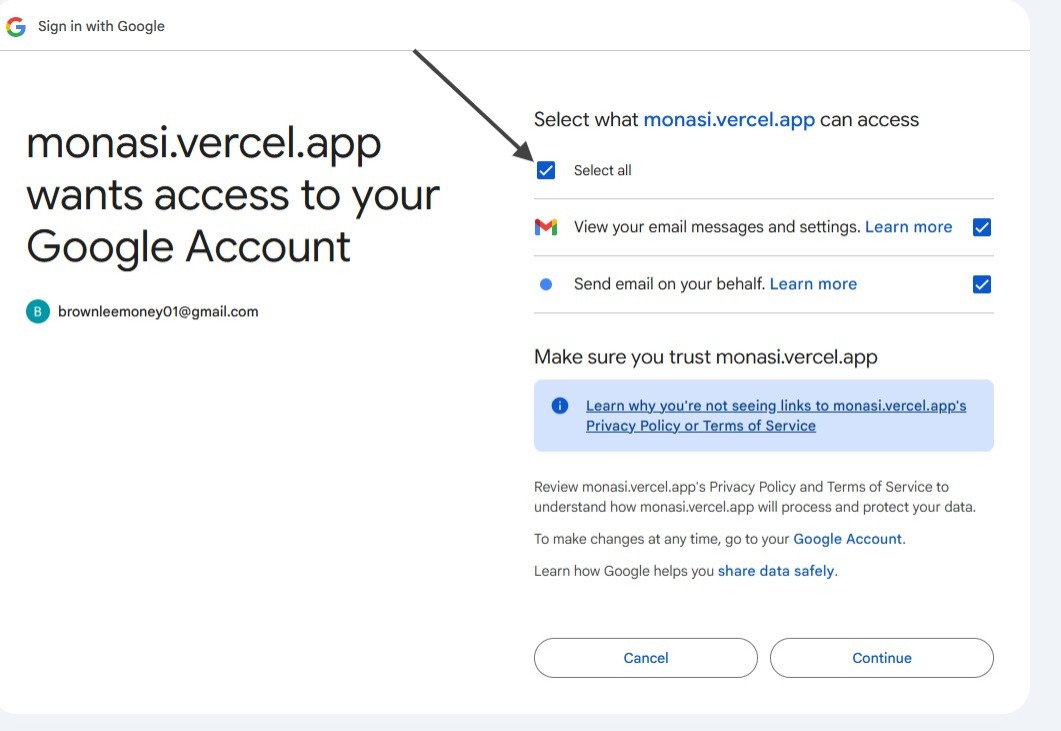 Tela de conexão Gmail/Outlook