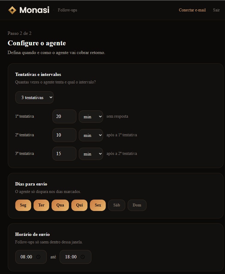 Tela de configuração do agente